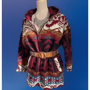 Vintage Southwestern Aztec Baja Blanket Hoodie | Made In Ecquador Boho Festival